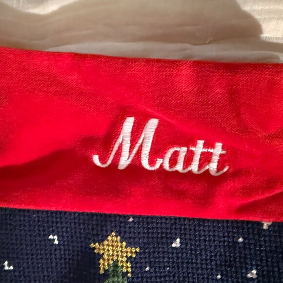 Embroidered Red Velvet Christmas Stocking for Matt, Matthew, Matthais, NWOT - Picture 3 of 4